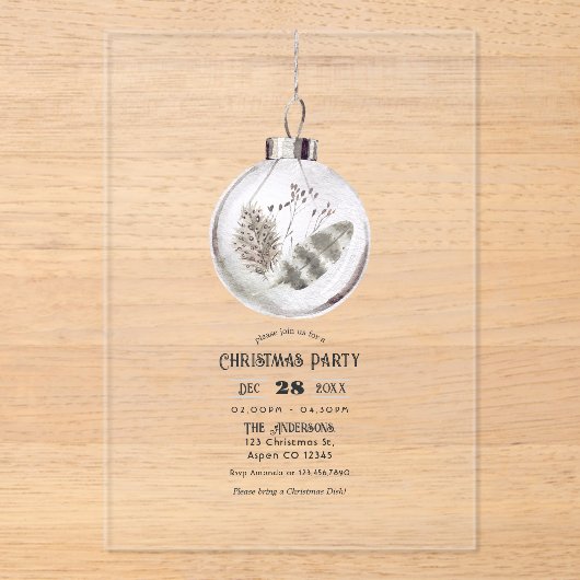 Transparant Boho Neutraal Kerstfeest Acryl Uitnodigingen (Voorkant)