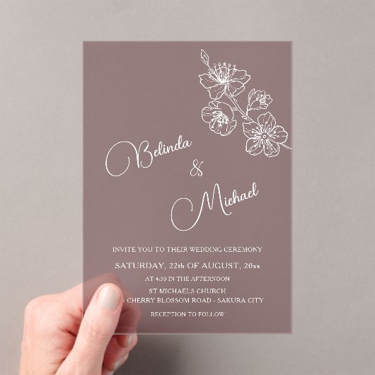 Transparant bordeauxwit bloemmotief | Bruiloft Acryl Uitnodigingen (Insitu (Draagbaar))