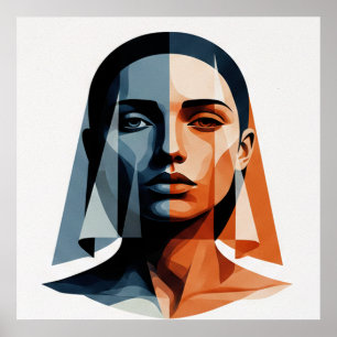 Transparant geometrisch portret in amber en leiste poster