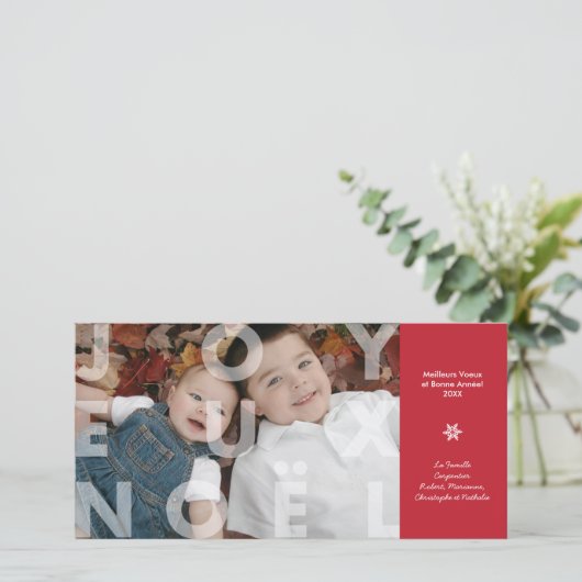 Transparant Joyeux Noel in Red Photo Card Feestdagenkaart (Staand voorkant)