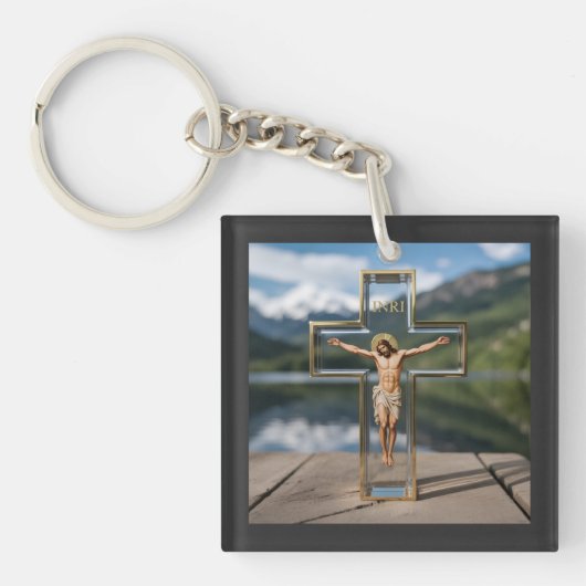 Transparant kruis INRI Sleutelhanger (voorkant)