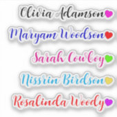 Transparant Lang / Achternaam Stickers met Harten (Voorkant)