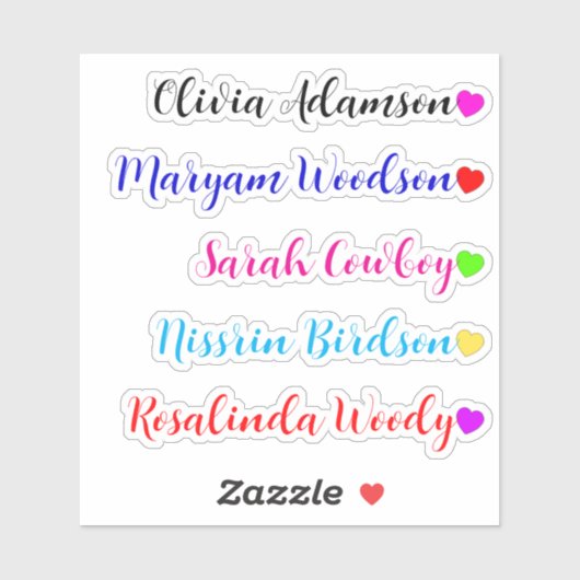 Transparant Lang / Achternaam Stickers met Harten (Vel)