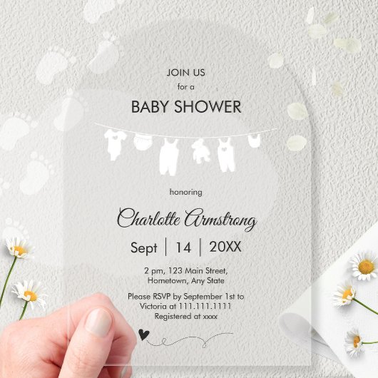 Transparant minimalistisch Baby shower Acryl Uitnodigingen