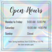 Transparant Open Hours Sticker (Voorkant)