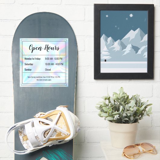 Transparant Open Hours Sticker (Snowboard)