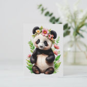 Transparant Panda Beer met bloemen Briefkaart (Staand voorkant)