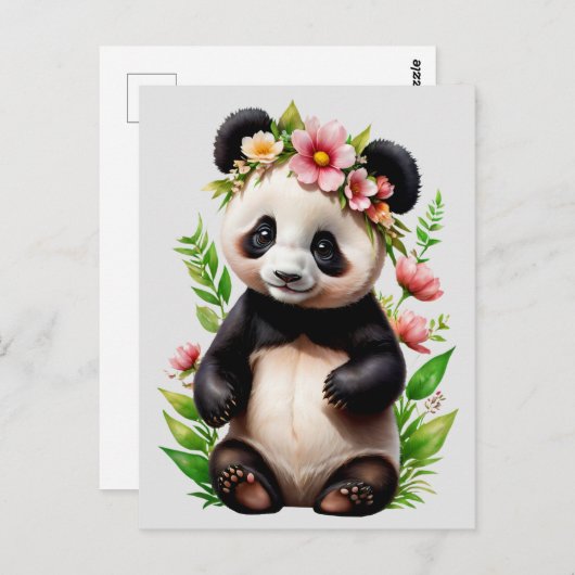 Transparant Panda Beer met bloemen Briefkaart (Voorkant / Achterkant)