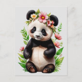 Transparant Panda Beer met bloemen Briefkaart (Voorkant)
