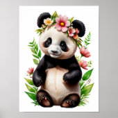 Transparant Panda Beer met bloemen Poster (Voorkant)