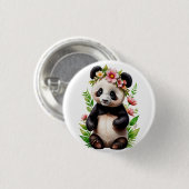 Transparant Panda Beer met bloemen Ronde Button 3,2 Cm (Voorkant /achterkant)