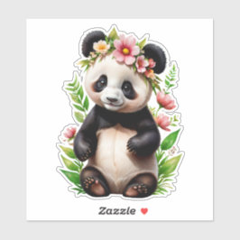 Transparant Panda Beer met bloemen Sticker