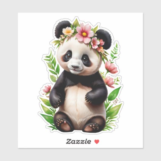 Transparant Panda Beer met bloemen Sticker (Vel)
