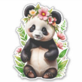 Transparant Panda Beer met bloemen Sticker (Voorkant)
