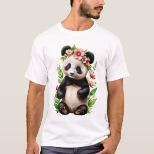 Transparant Panda Beer met bloemen T-shirt