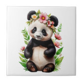 Transparant Panda Beer met bloemen Tegeltje (Voorkant)