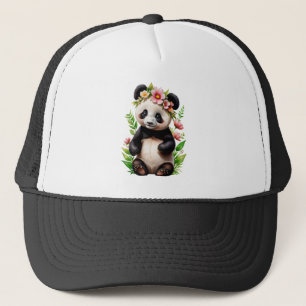 Transparant Panda Beer met bloemen Trucker Pet