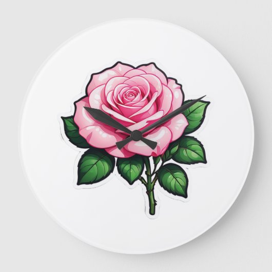 Transparant Roze Roze Bloem Sticker Grote Klok (Voorkant)