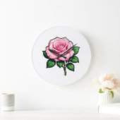 Transparant Roze Roze Bloem Sticker Grote Klok (Huis)