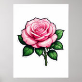 Transparant Roze Roze Bloem Sticker Poster (Voorkant)