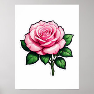 Transparant Roze Roze Bloem Sticker Poster