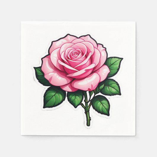 Transparant Roze Roze Bloem Sticker Servet (Voorkant)
