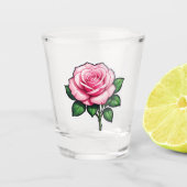 Transparant Roze Roze Bloem Sticker Shot Glas (Voorkant)