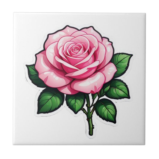 Transparant Roze Roze Bloem Sticker Tegeltje (Voorkant)