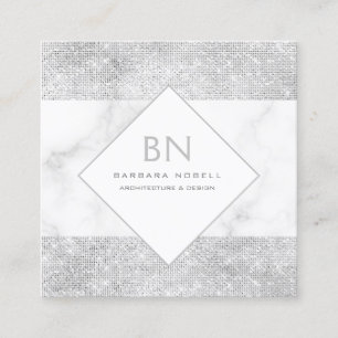 Transparant Shimmer Silver Marble Monogram Vierkante Visitekaartje