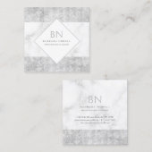 Transparant Shimmer Silver Marble Monogram Vierkante Visitekaartje (Voorkant / Achterkant)