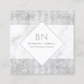 Transparant Shimmer Silver Marble Monogram Vierkante Visitekaartje (Voorkant)