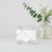 Transparant Shimmer Silver Marble Monogram Vierkante Visitekaartje (Staand voorkant)
