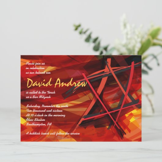 TRANSPARANT STAR Bat Bar Mitzvah Uitnodiging rood (Staand voorkant)