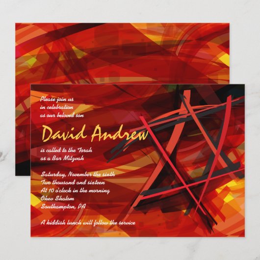 TRANSPARANT STAR Bat Bar Mitzvah Uitnodiging rood (Voorkant / Achterkant)