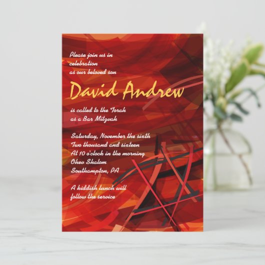 TRANSPARANT STAR Bat Bar Mitzvah Uitnodiging rood (Staand voorkant)