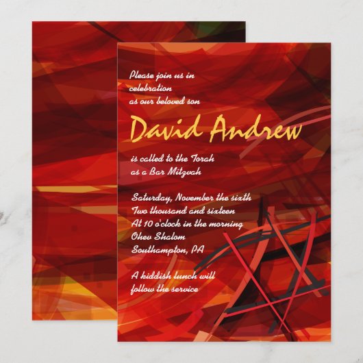 TRANSPARANT STAR Bat Bar Mitzvah Uitnodiging rood (Voorkant / Achterkant)