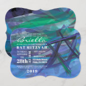TRANSPARANT STAR Bat Bar Mitzvah Uitnodigingsblauw Kaart (Voorkant / Achterkant)