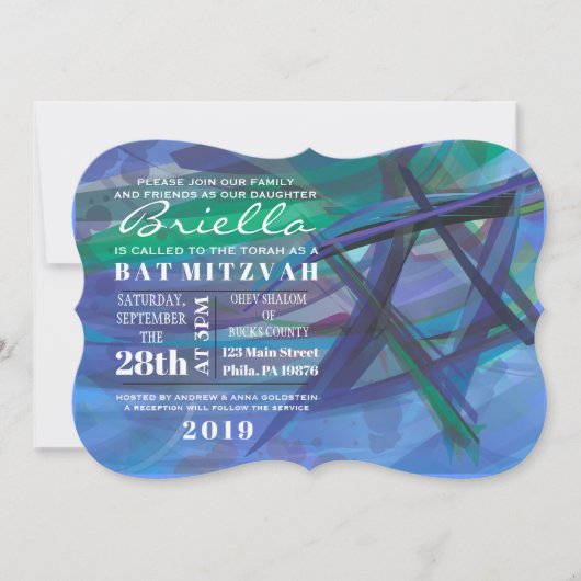 TRANSPARANT STAR Bat Bar Mitzvah Uitnodigingsblauw Kaart (Voorkant)