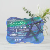 TRANSPARANT STAR Bat Bar Mitzvah Uitnodigingsblauw Kaart (Staand voorkant)