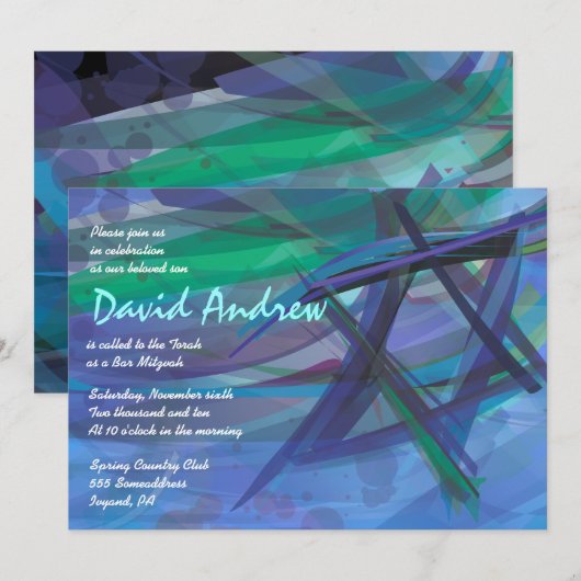 TRANSPARANT STAR Bat Bar Mitzvah Uitnodigingsblauw Kaart (Voorkant / Achterkant)