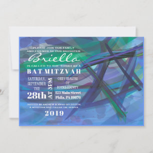 TRANSPARANT STAR Bat Bar Mitzvah Uitnodigingsblauw Kaart