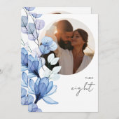 Transparant Stoffig Blauw Bloemen Foto Tafelnummer (Voorkant / Achterkant)