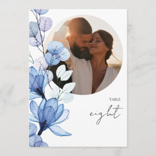 Transparant Stoffig Blauw Bloemen Foto Tafelnummer