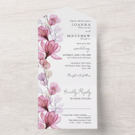 Transparant Stoffig Roos Bloemen Monogram Bruiloft All In One Uitnodiging