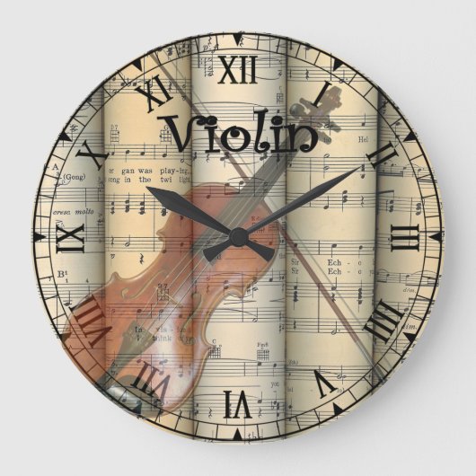 Transparant Violin ~ Rolled  vel Music ~ Grote Klok (Voorkant)