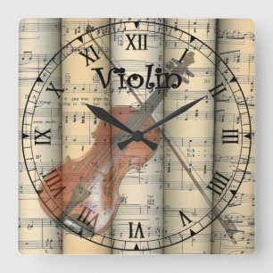 Transparant Violin ~ Rolled vel Music ~ Vierkante Klok