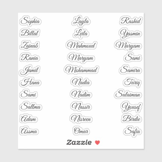 Transparante 30 voornamen | Elegante kalligrafie Sticker (Vel)