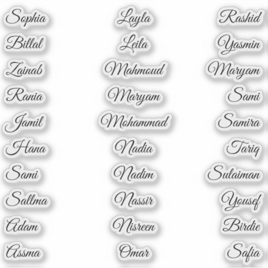 Transparante 30 voornamen | Elegante kalligrafie Sticker (Voorkant)