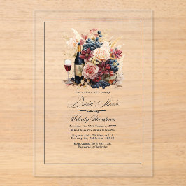 Transparante Acryl Wijn en Bloemrijke Bruidsdouche Uitnodigingen