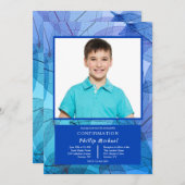 Transparante Bladeren Blauwe Foto Uitnodiging (Voorkant / Achterkant)